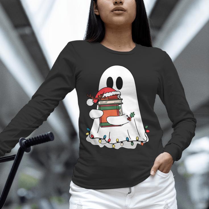 Cute Ghost Holding Books Bookish Christmas Unisex Long Sleeve T-Shirt