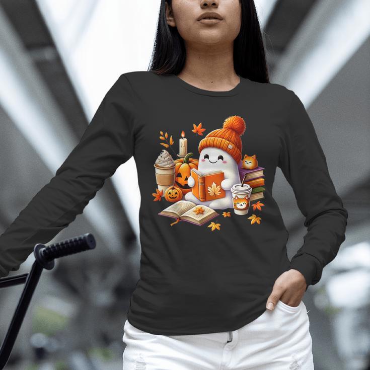 Cute Ghost Reading Book Lovers Halloween Pumpkin Women Girls Unisex Long Sleeve T-Shirt Cute Ghost Reading Book Lovers Halloween Pumpkin Women Girls Unisex Long Sleeve T-Shirt