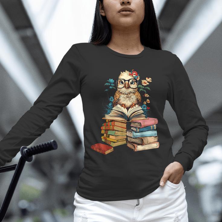 Cute Reading Chicken With Glasses Books Bookworm Reader Book Unisex Long Sleeve T-Shirt