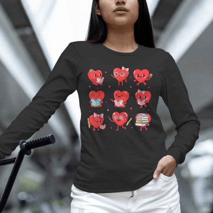 Cute Reading Hearts Valentine Day Book Lover Teacher Student Unisex Long Sleeve T-Shirt