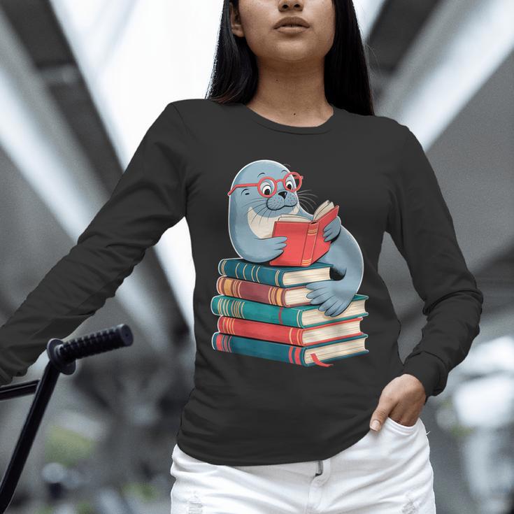 Cute Reading Seal On Books Book Lover Unisex Long Sleeve T-Shirt