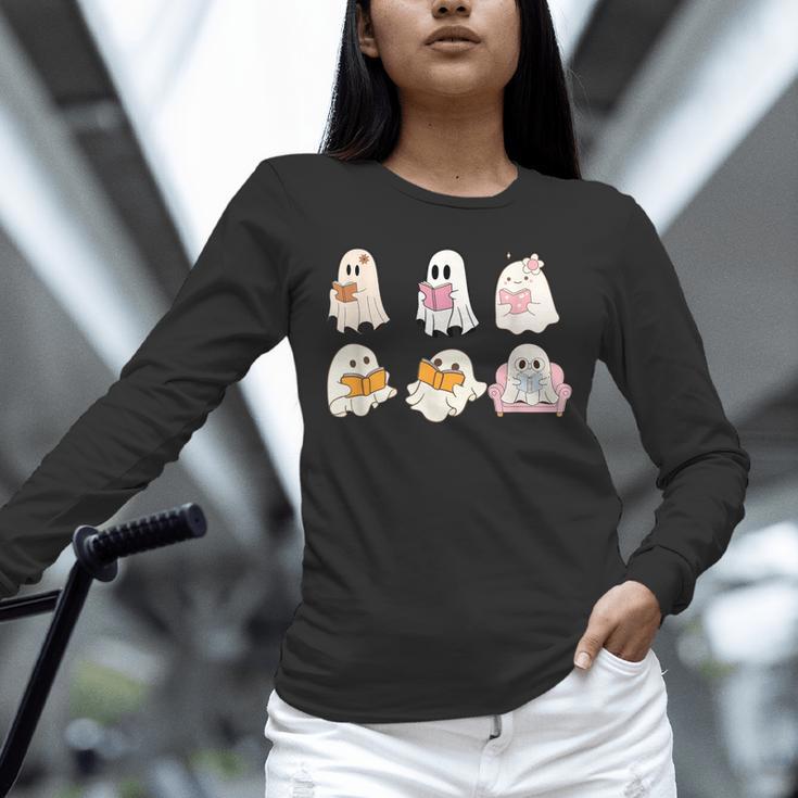 Cute Spooky Reading Book Halloween Fall Ghost Autumn Unisex Long Sleeve T-Shirt