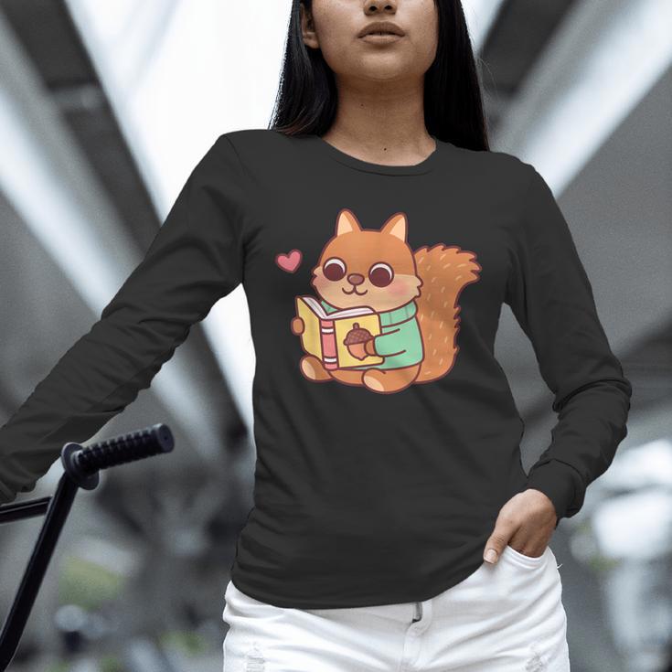 Cute Squirrel Reading A Book Lovers Anime Kawaii Women Kids Unisex Long Sleeve T-Shirt