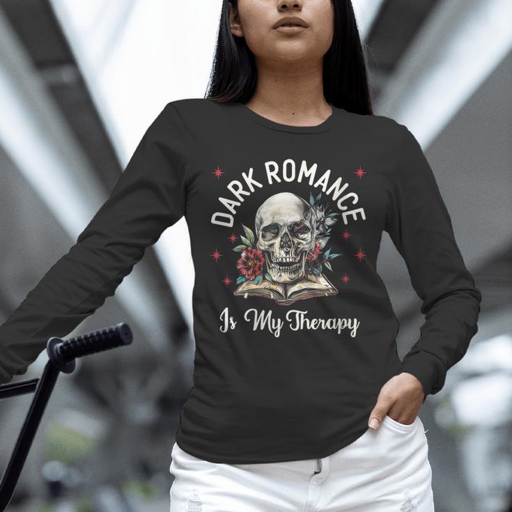 Dark Romance Is My Therapy Book Lover Merch Trigger Warning Unisex Long Sleeve T-Shirt