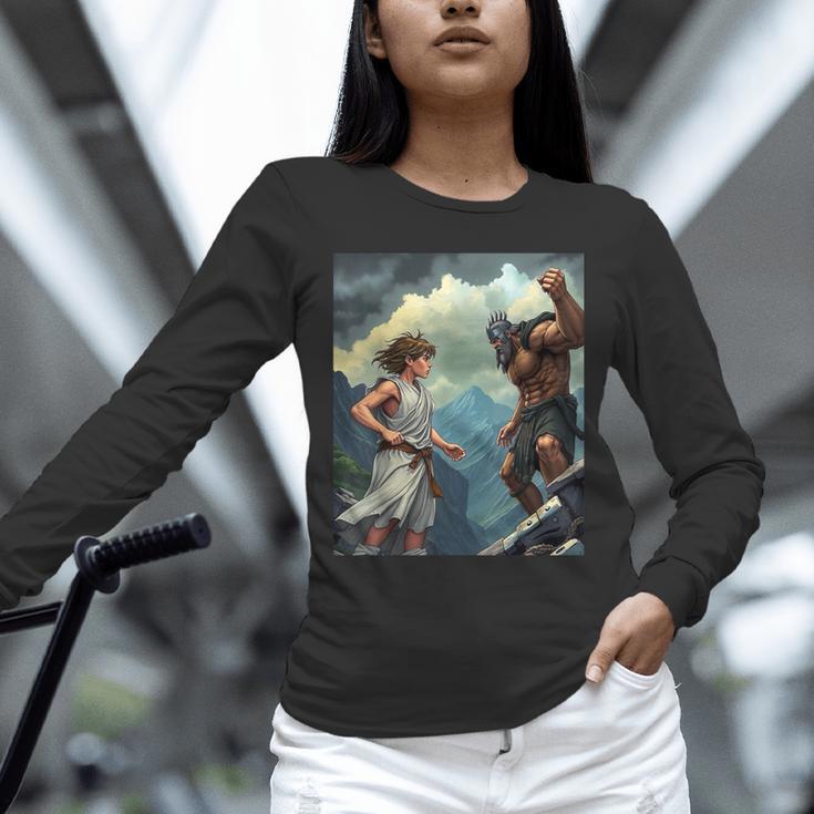 David And Goliath Bible Book Of Samuel King David Comic Unisex Long Sleeve T-Shirt