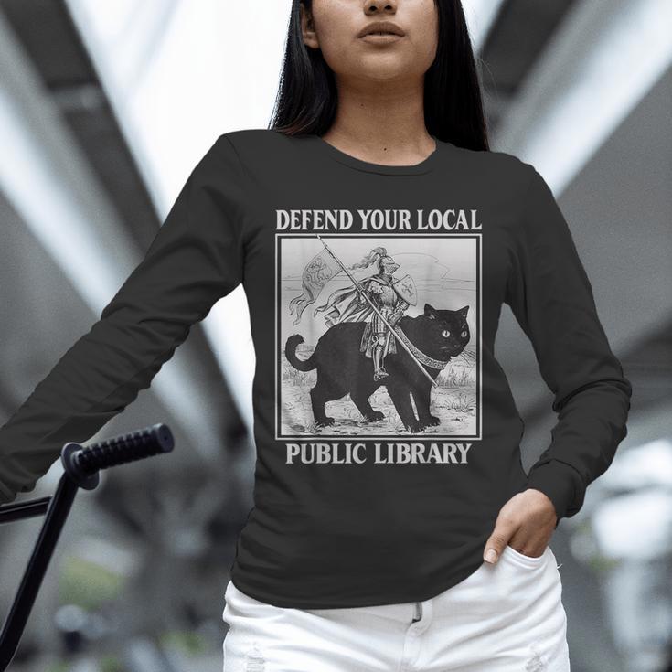 Defend Your Local Library Knight Cat Rider Book Lover Unisex Long Sleeve T-Shirt