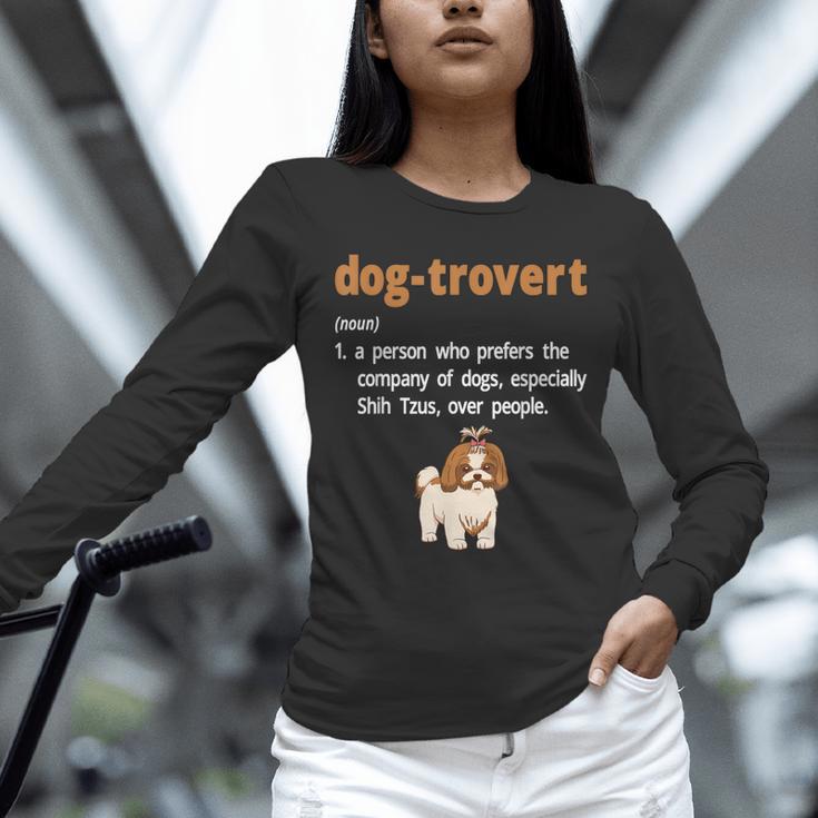 Dog-Trovert Shih Tzu Humor Definition Introvert Unisex Long Sleeve T-Shirt