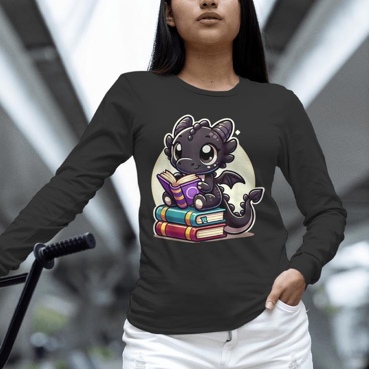 Dragon Reading A Book Cute Bookworm Book Lover Unisex Long Sleeve T-Shirt