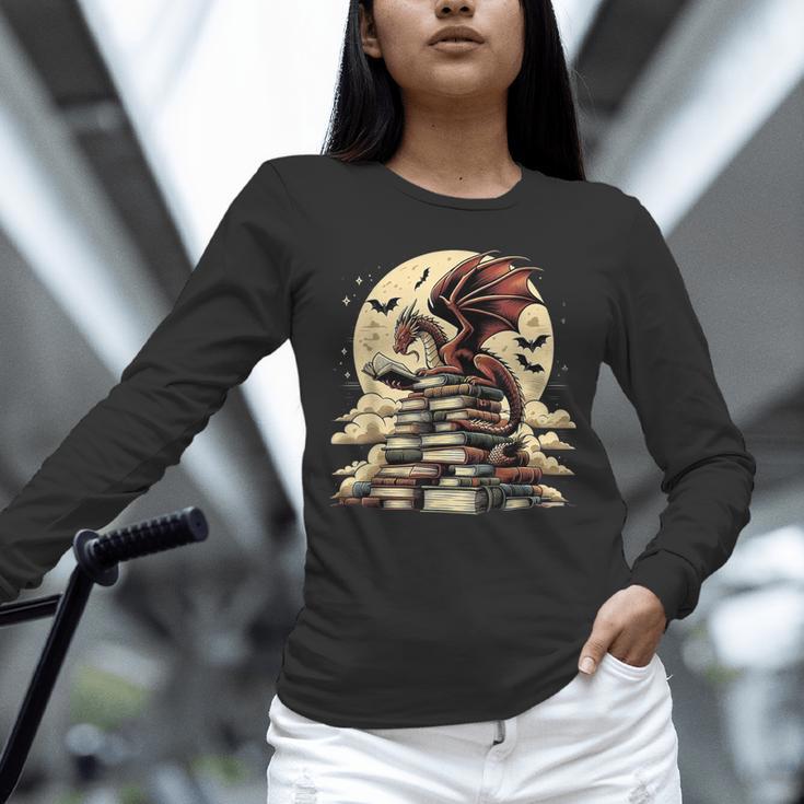 Dragon Reading a Book Dragons And Books Lover Bookworm Unisex Long Sleeve T-Shirt