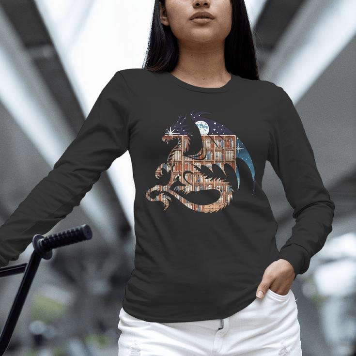 Dragon Silhouette Books Librarian Bookworm Women Men Kids Unisex Long Sleeve T-Shirt