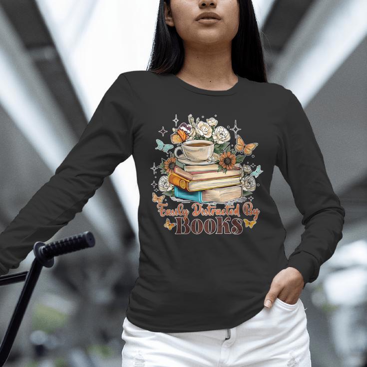 Easily Distracted By Books Book Wildflowers Book Lovers Unisex Long Sleeve T-Shirt