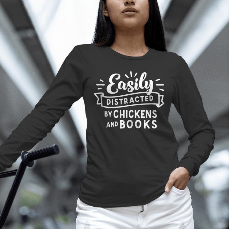 Easily Distracted By Chickens And Books Farm Unisex Long Sleeve T-Shirt