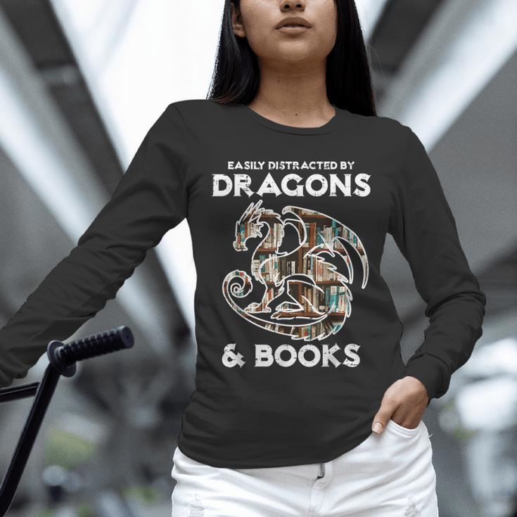 Easily Distracted By Dragons Books Bookworm Women Men Kids Unisex Long Sleeve T-Shirt