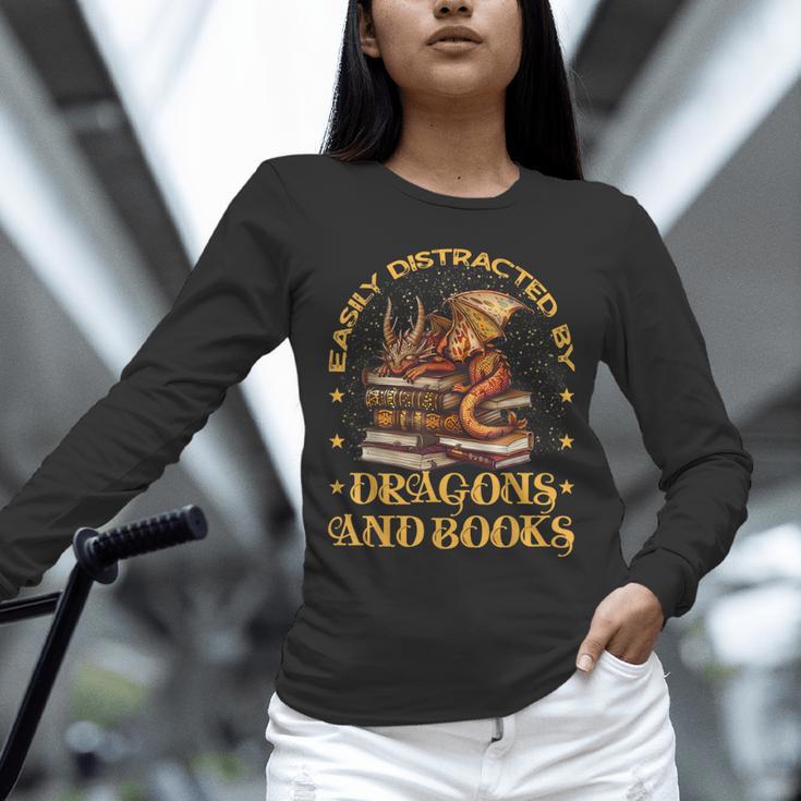 Easily Distracted By Dragons And Books Fantasy Book Lover Unisex Long Sleeve T-Shirt Easily Distracted By Dragons And Books Fantasy Book Lover Unisex Long Sleeve T-Shirt