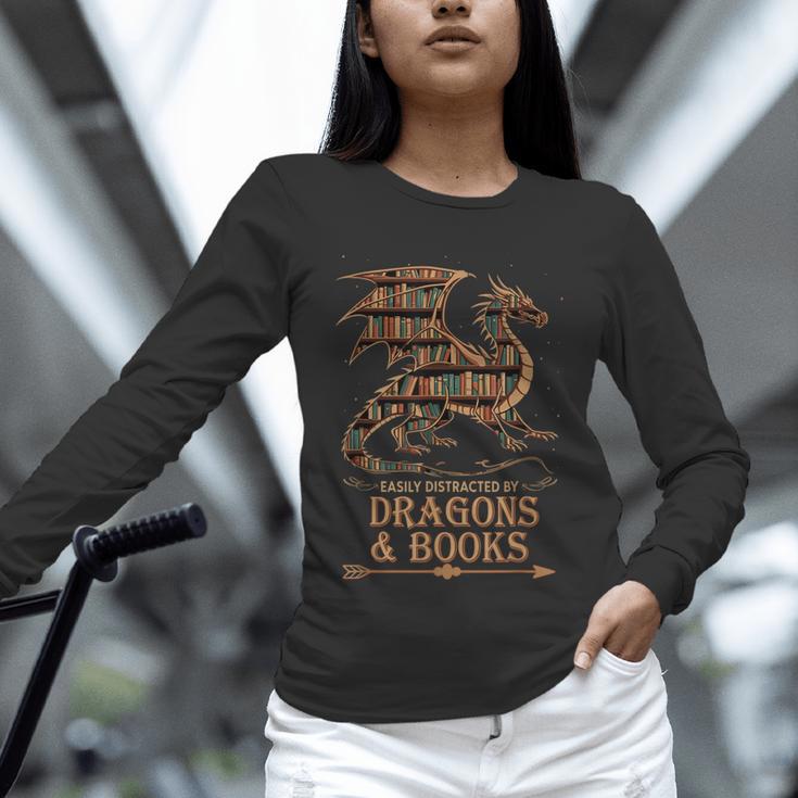 Easily Distracted By Dragons And Books Library Dragon Lover Unisex Long Sleeve T-Shirt Easily Distracted By Dragons And Books Library Dragon Lover Unisex Long Sleeve T-Shirt