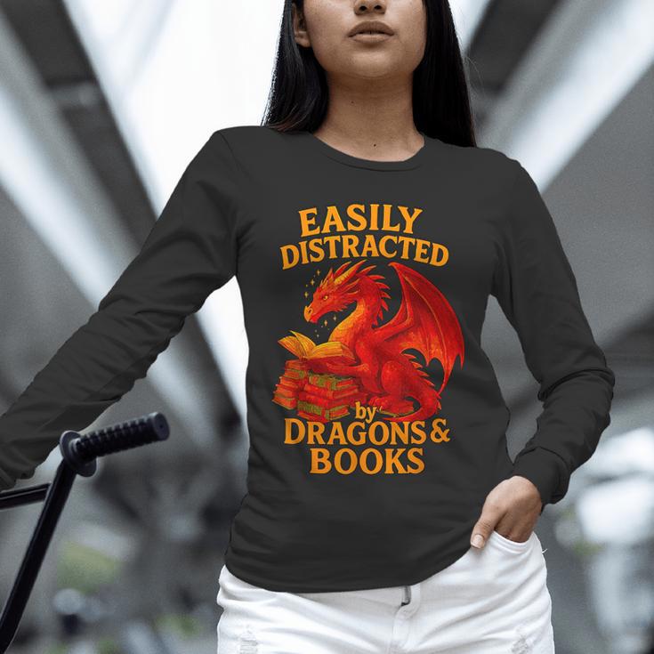 Easily Distracted By Dragons And Books Reading Unisex Long Sleeve T-Shirt