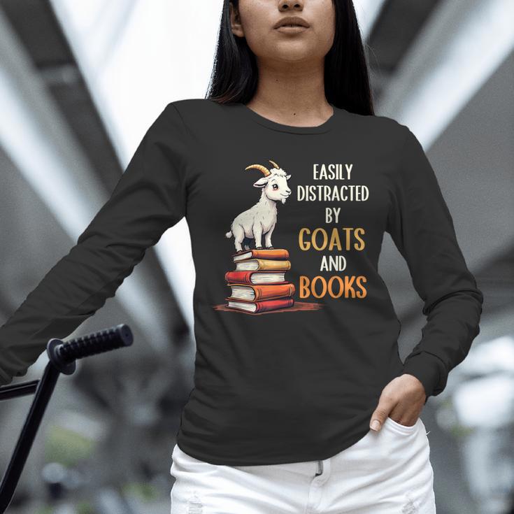 Easily Distracted By Goats And Books Goats And Book Reading Unisex Long Sleeve T-Shirt