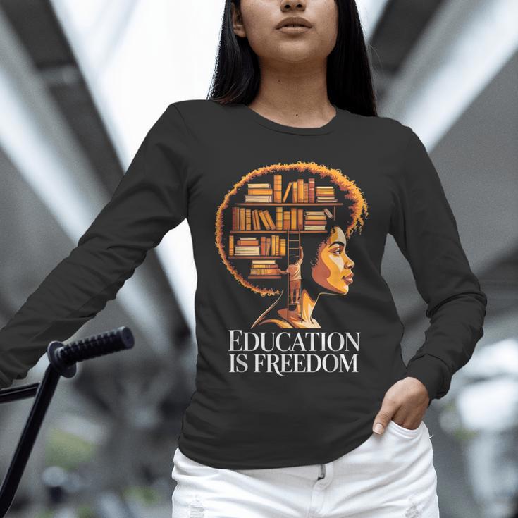 Education Is Freedom Afro Woman Book Illustration Unisex Long Sleeve T-Shirt