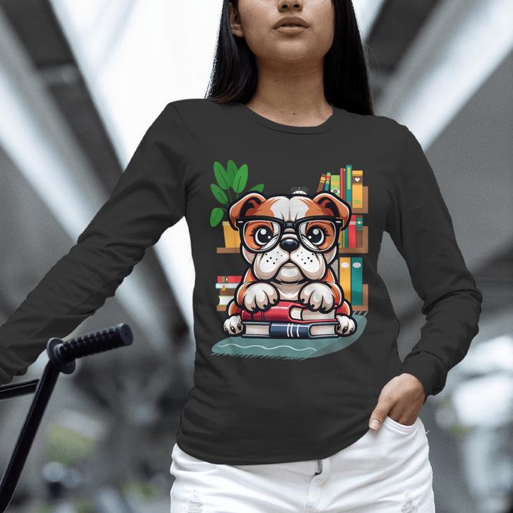English Bulldog Reading a Book Dog Unisex Long Sleeve T-Shirt