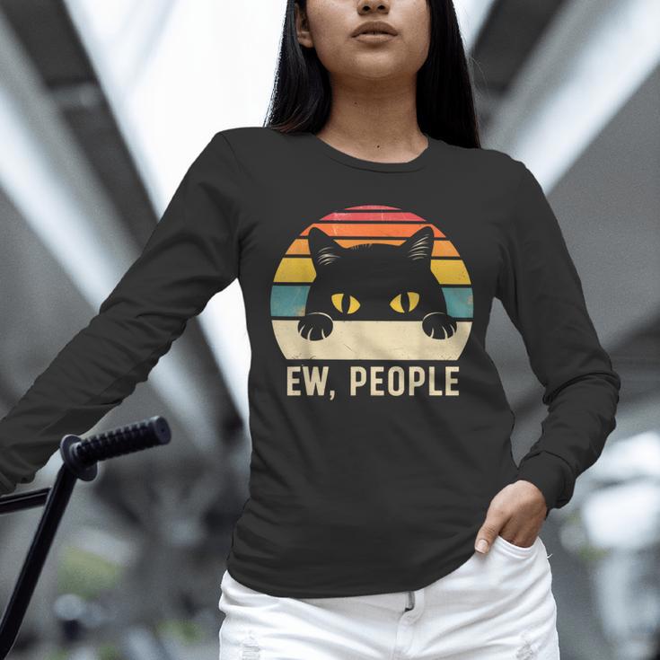 Ew People Retro Cat Vintage Anti-Social Introvert Unisex Long Sleeve T-Shirt