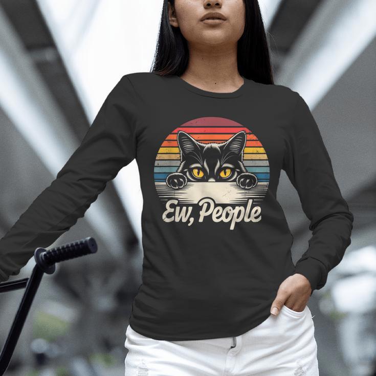 Ew People Retro Cat Vintage Anti Social Introvert Unisex Long Sleeve T-Shirt