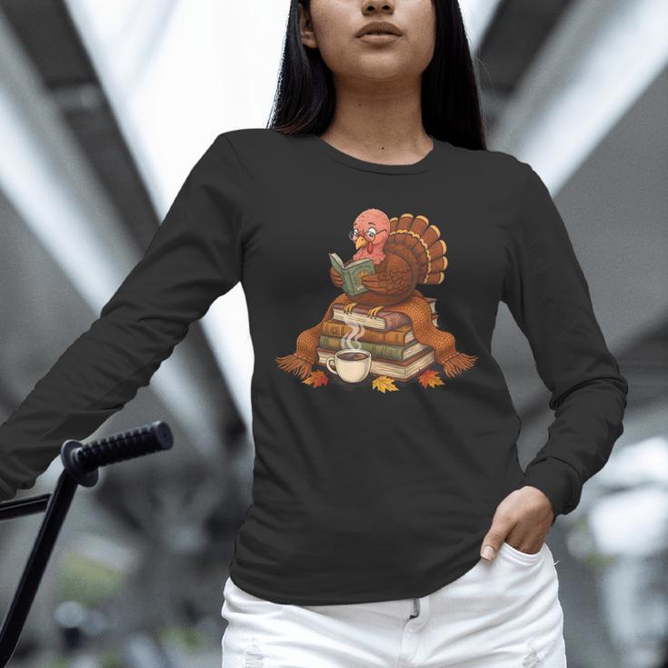 Fall Book Vintage Turkey Thanksgiving Reading Book Lovers Unisex Long Sleeve T-Shirt