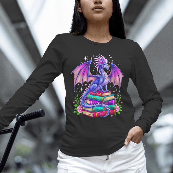 Fantasy Dragon Reading Books Bookworm Unisex Long Sleeve T-Shirt Fantasy Dragon Reading Books Bookworm Unisex Long Sleeve T-Shirt