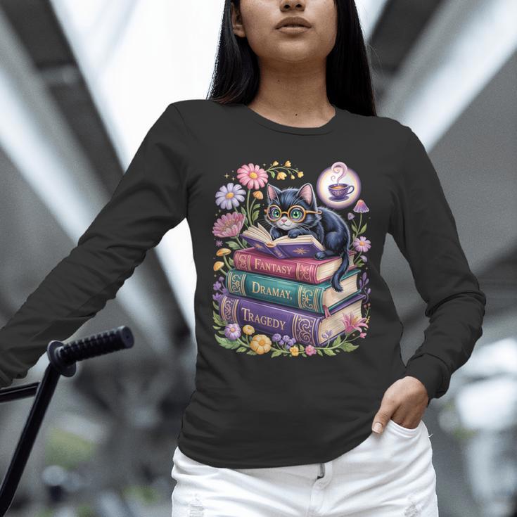 Fantasy Drama Tragedy Cute Cat Book Lover Readers Librarians Unisex Long Sleeve T-Shirt