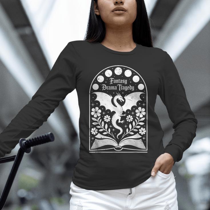Fantasy Drama Tragedy Dragon Book Magic Gothic Moon Phases Unisex Long Sleeve T-Shirt