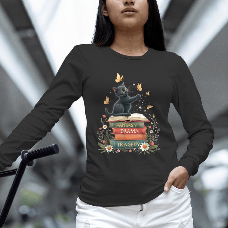 Fantasy Drama Tragedy Reading Lover Book Cat Humor Unisex Long Sleeve T-Shirt