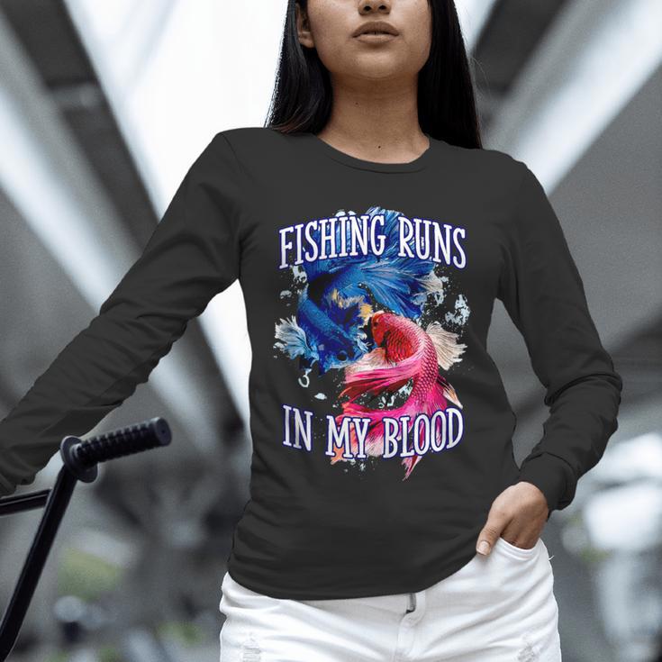 Fishing Runs In My Blood Introvert Hobby Antisocial Unisex Long Sleeve T-Shirt