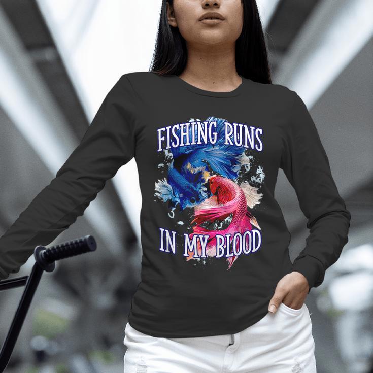 Fishing Runs In My Blood Introvert Hobby Antisocial Unisex Long Sleeve T-Shirt