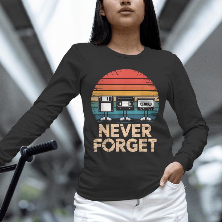 Floppy VHS Cassette Never Forget Retro 80s 90s Nostalgia Unisex Long Sleeve T-Shirt