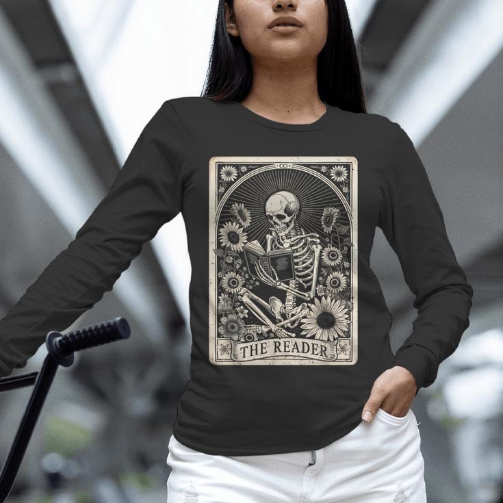 Floral The Reader Tarot Card Skeleton Reading Book Unisex Long Sleeve T-Shirt