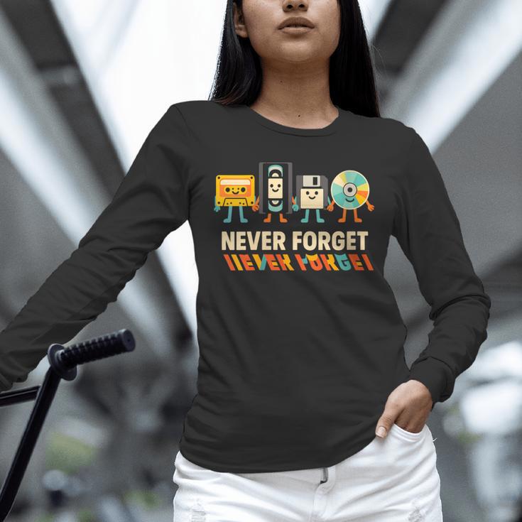 Never Forget Retro Cassette VHS Floppy CD Nostalgia Humor Unisex Long Sleeve T-Shirt