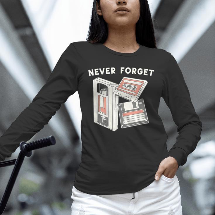 Never Forget VHS Tape Cassette Floppy Disk Nostalgia 80s 90s Unisex Long Sleeve T-Shirt