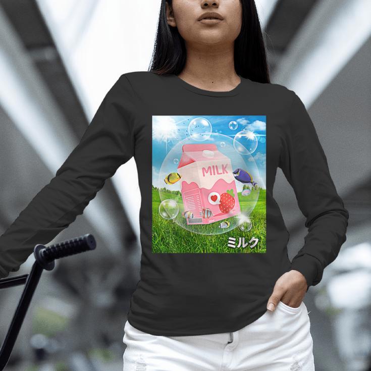 Frutiger Aero Aesthetic Tech Kawaii Strawberry Milk Fishes Unisex Long Sleeve T-Shirt