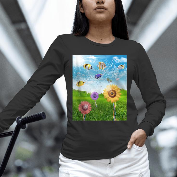 Frutiger Aero Aesthetic Tech Scenery Fishes Sunflower Unisex Long Sleeve T-Shirt Frutiger Aero Aesthetic Tech Scenery Fishes Sunflower Unisex Long Sleeve T-Shirt