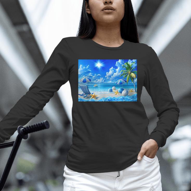 Frutiger Aero Beach Y2k Aesthetic Palm Tree Sand Ocean Men Women Girls Kids Unisex Long Sleeve T-Shirt Frutiger Aero Beach Y2k Aesthetic Palm Tree Sand Ocean Men Women Girls Kids Unisex Long Sleeve T-Shirt