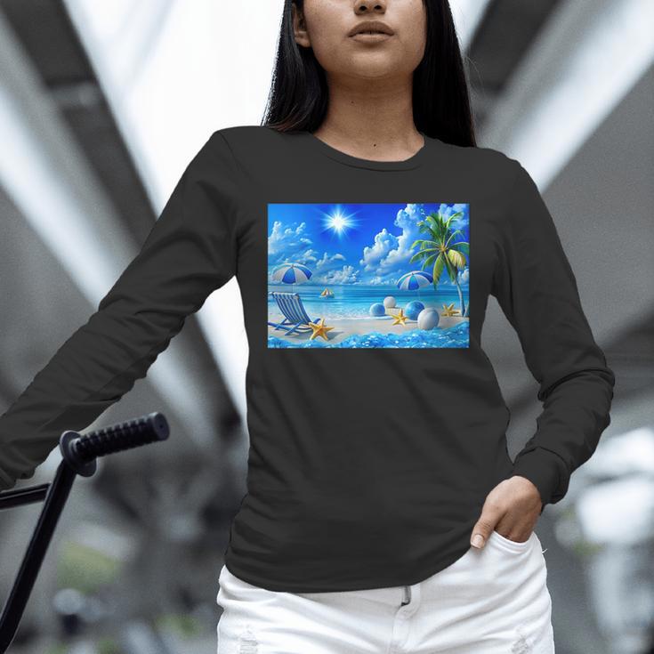 Frutiger Aero Beach Y2k Aesthetic Palm Tree Sand Ocean Unisex Long Sleeve T-Shirt Frutiger Aero Beach Y2k Aesthetic Palm Tree Sand Ocean Unisex Long Sleeve T-Shirt