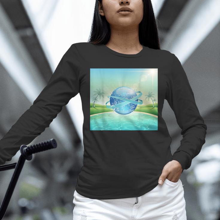 Frutiger Aero Y2k Aesthetic Palm Trees Cyber Beach World Unisex Long Sleeve T-Shirt