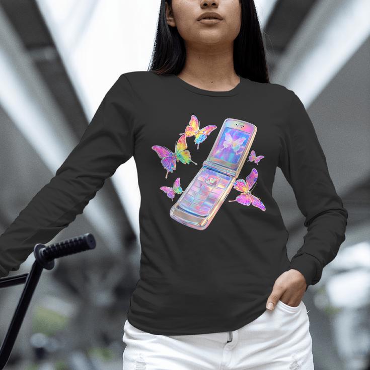 Frutiger Aero Y2K Chrome Phone Butterfly Unisex Long Sleeve T-Shirt Frutiger Aero Y2K Chrome Phone Butterfly Unisex Long Sleeve T-Shirt