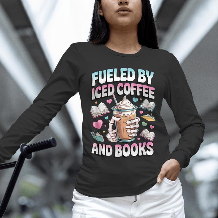 Fueled By Iced Coffee And Books Book Lover Retro Unisex Long Sleeve T-Shirt