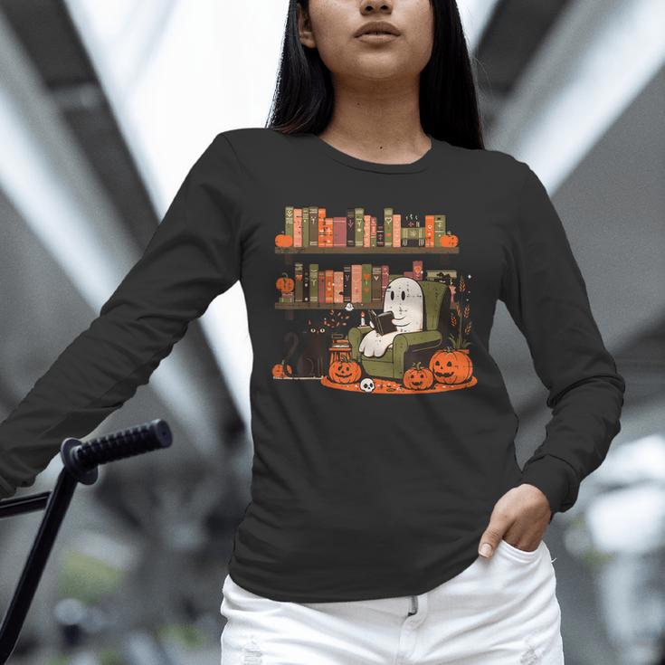 Ghost Library Reading Books Halloween Men Women Kids Unisex Long Sleeve T-Shirt