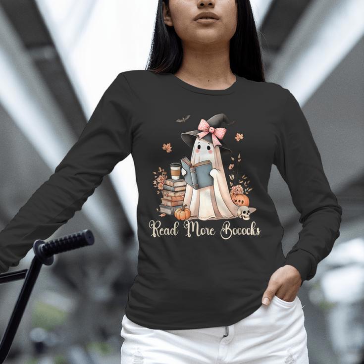 Ghost Reading Book Coquette Bow Halloween Girl Kid Teacher Unisex Long Sleeve T-Shirt