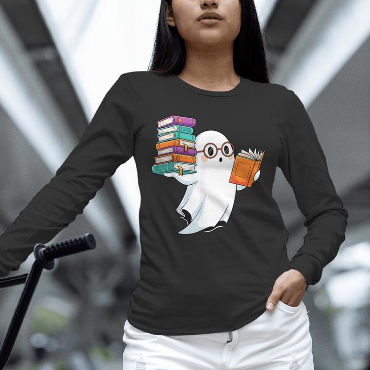 Ghost Reading Books Halloween Library Unisex Long Sleeve T-Shirt