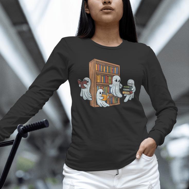 Ghosts Reading Books Teacher Halloween Librarian Book Lover Unisex Long Sleeve T-Shirt