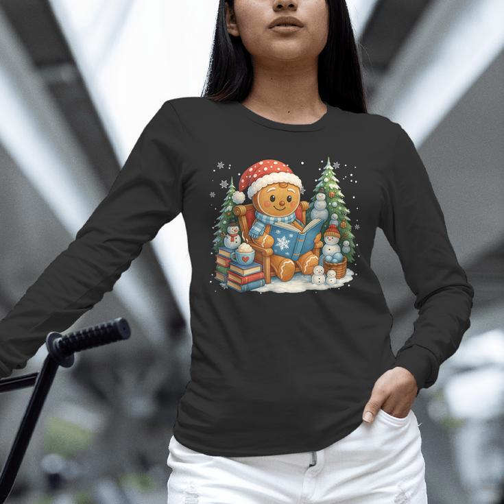 Gingerbread Reading Book Lovers Christmas Bookworm Librarian Unisex Long Sleeve T-Shirt
