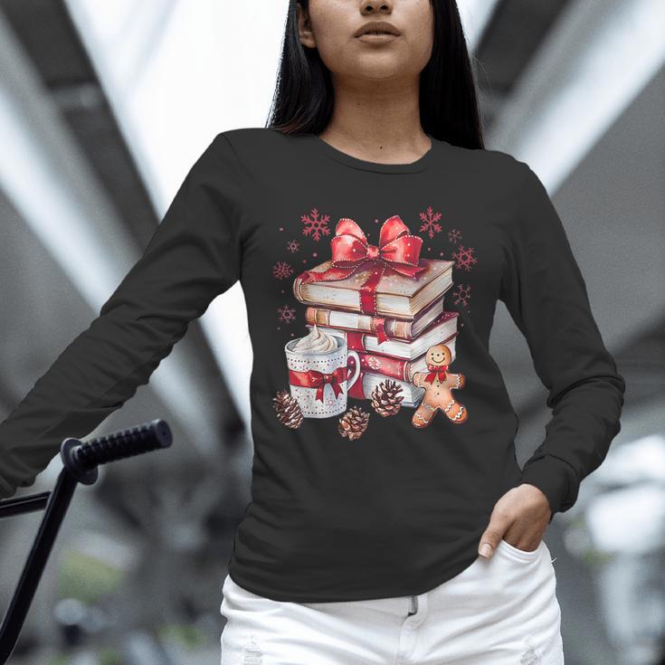 Girly Coquette Gingerbread Books And Hot Cocoa Cozy Season Unisex Long Sleeve T-Shirt
