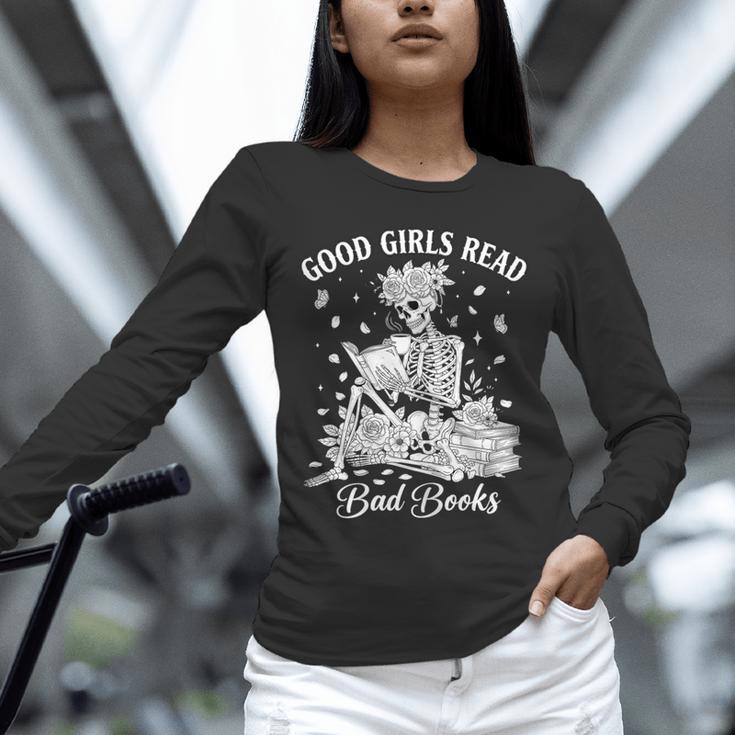 Good Girls Read Bad Books Skeleton Reading Book Halloween Unisex Long Sleeve T-Shirt